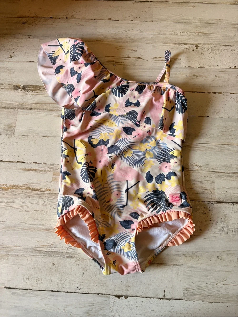 Girls One-Shoulder Floral Ruffle Butts swimsuit size 5-6